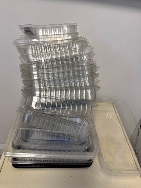 Clear Plastic Food Containers - Stack of Reusable Clamshells lot of 45 reuse art